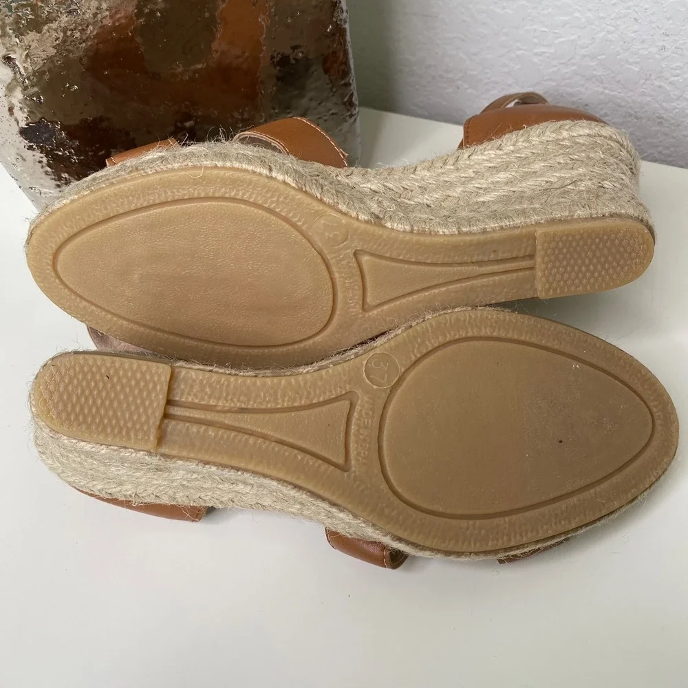 La Scarpa Paris Espadrille Wedge Sandals‎ Ankle Strap Open Toe Tan Leather EU 37